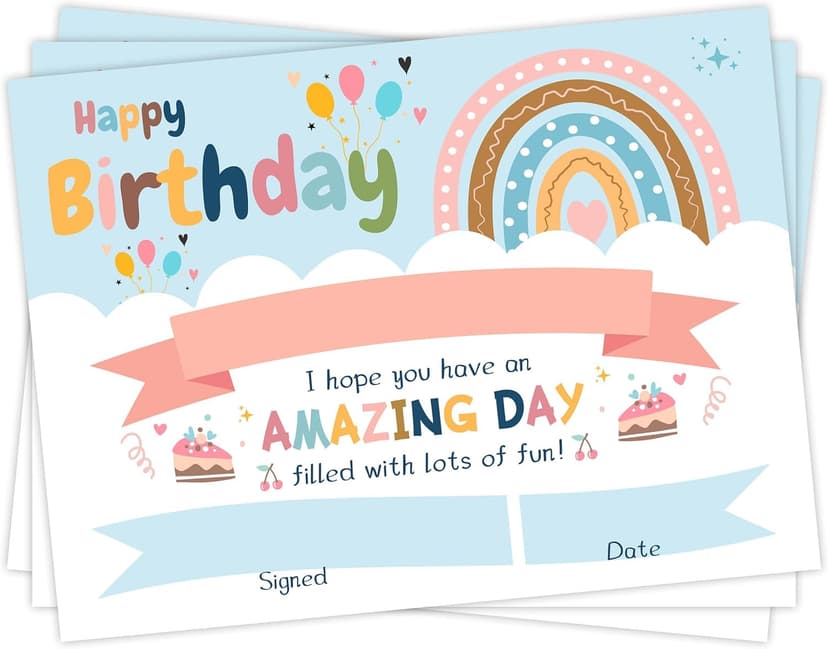 Lesnala 50 PCS Boho Birthday Printable Certificates for Kids Classroom Present for Children Teachers Students Parents for End of Semester Back to School Home Study Award Supplies Rainbow