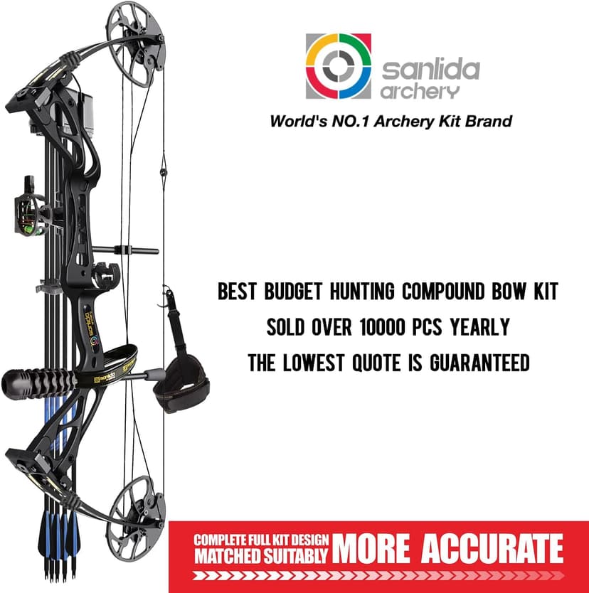 Sanlida Archery Dragon X8 RTH Compound Bow Package for Adults and Teens,18”-31” Draw Length,0-70 Lbs Draw Weight,up to IBO 310 fps,No Bow Press Needed,Limited Life-time Warranty,RH Only