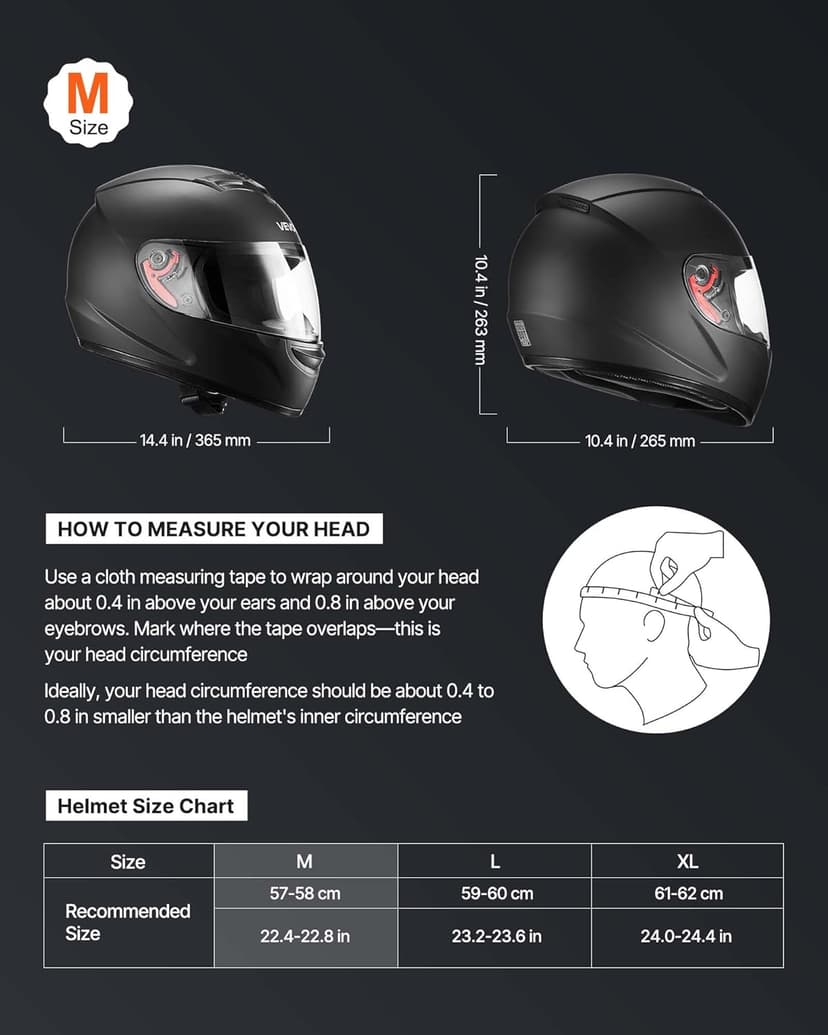 VEVOR Full Face Motorcycle Helmet DOT Approved, Dual Visor & Interchangeable Lens, Smart Street ABS Helmet Comfortable Motocross Helmet, Fit for Youth & Adults