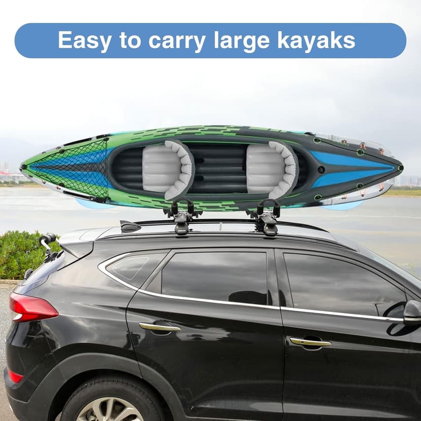 XGeek Kayak Roof Rack 4-in-1 Set of 2 for Kayak, Surfboard, Canoe and Ski Board Rooftop Mount Carrier Folding Adjustable Bilateral J-Style Rack on SUV, Car and Truck