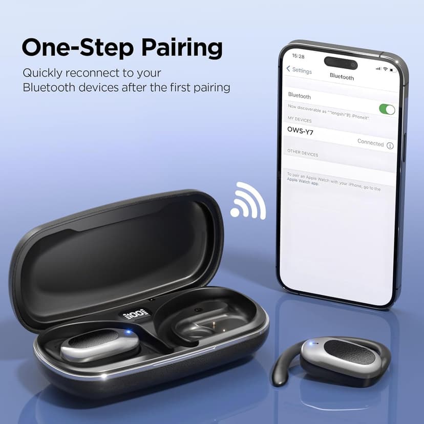 Open Ear Wireless Headphones Air Conduction Earbuds with Mic 42H Playtime Clear Calls LED Digital Display Over Earphones Lightweight Waterproof Secure Earhooks for PC Sports Running Game Business Work