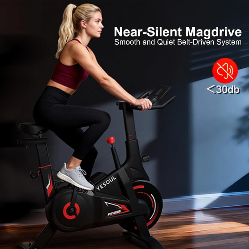 YESOUL Exercise Bike for Home – Stationary Bike with Stable Triangle Frame, Silent Magnetic Resistance, 300 lbs Capacity, Dual-Stage Drive & Alloy Flywheel, Smart APP with Scenic & Live Classes