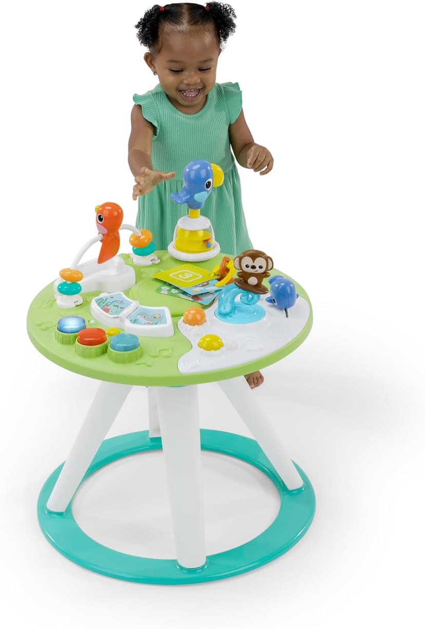 Bright Starts Around We Go 2-in-1 Baby Walker, Discovery Activity Center and Table, Tropic Cool, Ages 6 Months+
