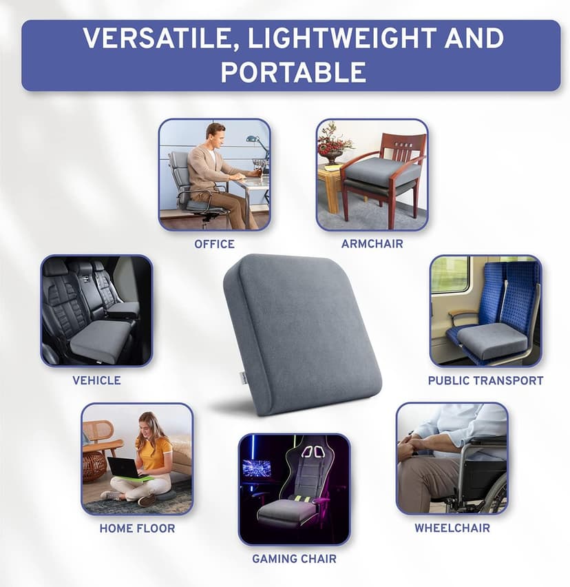 ComfySure Seat Cushion Extra Large - Firm Memory Foam Chair Pad for Recliner, Wheelchair, Office Chair, Stadium, Bleacher, Car, Floor, Patio Furniture, Bariatric Overweight Users 19”x17”x3”