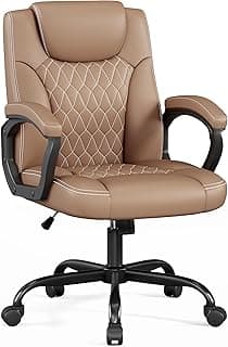 Misolant Office Chair, Executive Desk Chair, PU Leather Comfortable Ergonomic Chairs with Fixed Armrest, Adjustable Height, Rocking Function, 360° Swivel Wheels, Brown