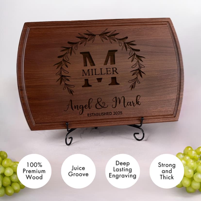 Personalized Wedding Gifts for Couples 2025, Custom Walnut Cutting Board for Kitchen, Personalized Bridal Shower, Best Wedding Registry and Engagment Gift