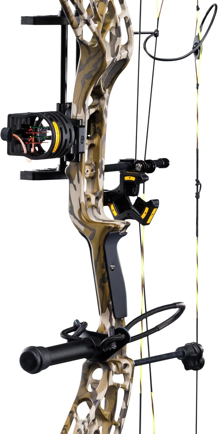 Bear Archery Adapt 2 Ready to Hunt Compound Bow Archery Set with Archery Accessories Including IMS V-Biscuit Rest, 4 Pin Sight, & Stabilizer, 24”- 31” Draw Length, Up to 320 FPS