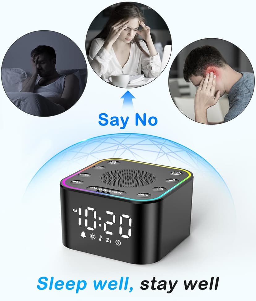 Wkzay White Noise Sound Machine: 30 Non-Looping Sleep Sound Therapy for Adults - Noise Canceling for Bedroom, Adjustable Night Light & Timer, Built-in Alarm Clock