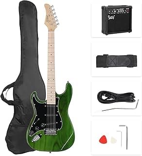 GLARRY Full Size Electric Guitar for Music Lover Beginner with 20W Amp and Accessories Pack Guitar Bag (GREEN, Left Handed 39")
