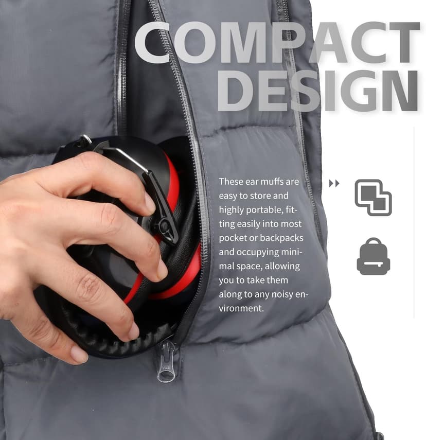 MaxWorks Noise Reduction Ear Muffs – NRR 26dB ANSI-Certified Hearing Protection, Adjustable & Foldable Design for Shooting, Mowing, Construction, and More