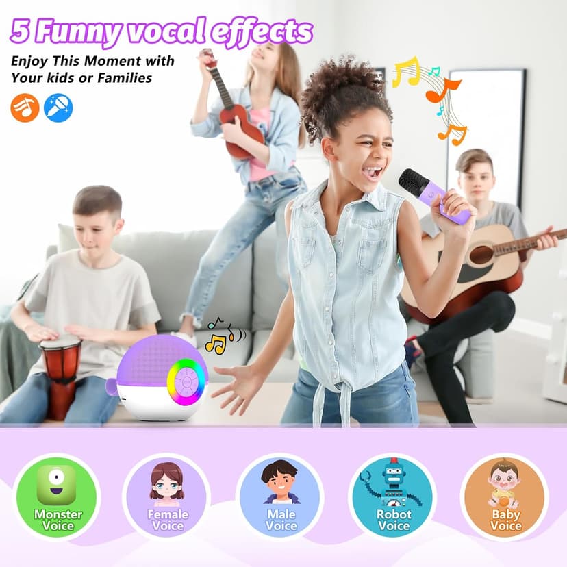 goopow Mini Karaoke Machine Speaker for Kids Adults, Portable Bluetooth Microphone Song Toys with LED Light, Best Chritmas Birthday Festival Gift for 3 4 5 6 7 8+ Year Old Girls Boys (Purple-2MIC) B0D4TMSXJ8