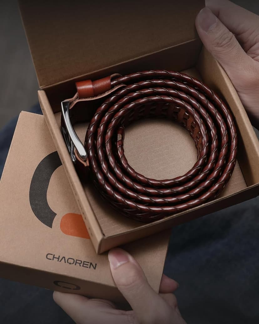 CHAOREN Mens Braided Leather Belt, Casual Woven Leather Belt for Men 35mm Width for Dress Jeans Golf
