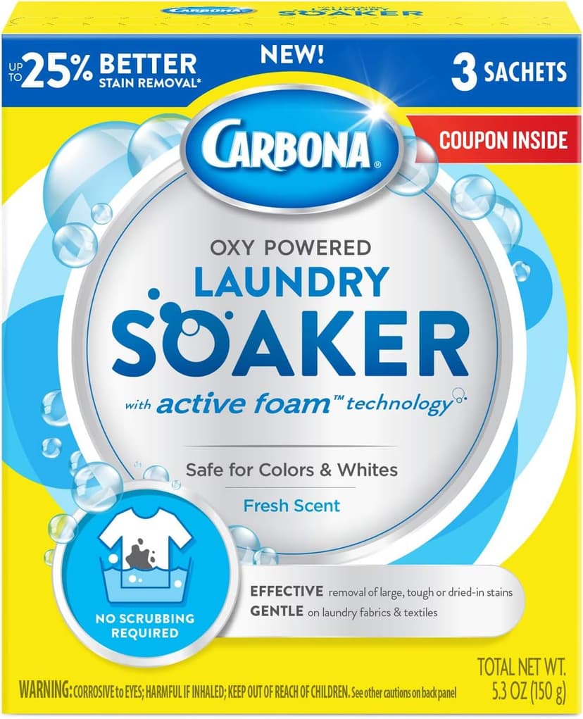 Carbona® Oxy Powered Laundry Soaker with Active Foam Technology | Powerful Stain Remover | Chlorine Bleach Free | Safe on Colors & Whites | 5.3 Oz, 1 Pack