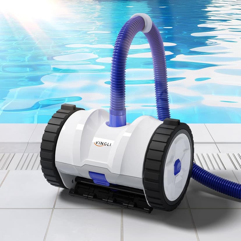VINGLI Pool Vacuum Cleaner, Suction Side Wall-Climbing Sweeper for Ground&Inground Pools, Automatic Pool Vacuum with 39.6ft Tangle-Free Hose (Navy Blue&White)