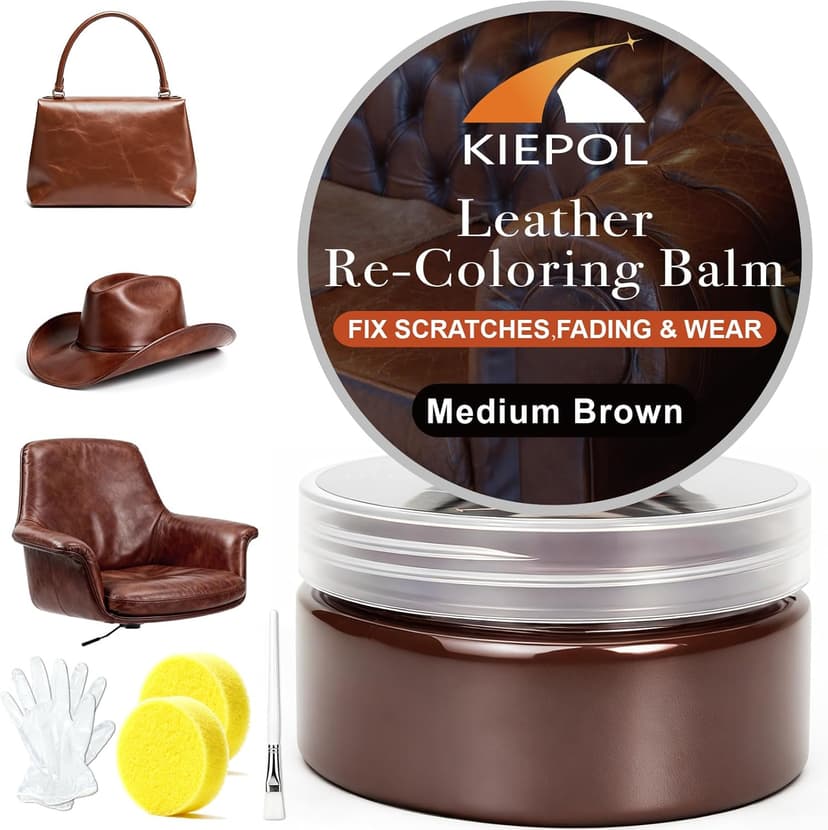 Medium Brown Leather Repair Kit - Recoloring Balm & Dye to Restore Scratches, Faded & Aged Leather & Vinyl Couches, Boots, Car Seats & Furniture
