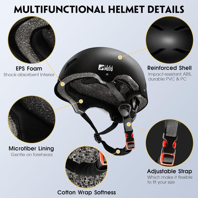 Skateboard Helmet for Adults - Adjustable Certified Safety Adults Helmet for Skateboarding Bike Bicycle Scooter Cycling Skate Skating Multisport Helmets for Women Men Boys Girls Kids Youth