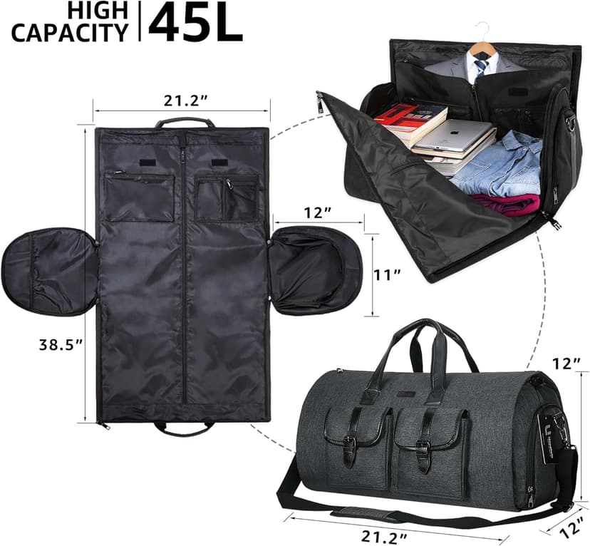 UNIQUEBELLA Convertible Garment Bag for Travel Carry on Garment Duffel Suit Bag with Shoe Compartment Weekend Flight Bag for Men