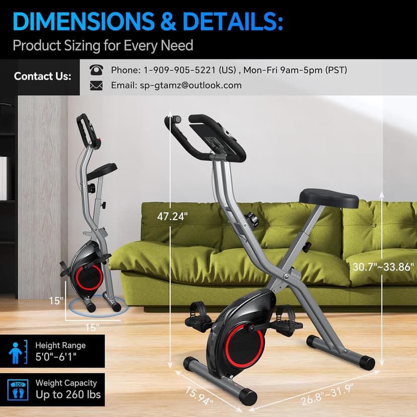 Foldable Exercise Bike for Small Apartments, Stationary Bikes for Home, Indoor Portable Cycling Bike with 16-Level Magnetic Resistance, 260LBS Capacity, 5.5 LBS Flywheel, for Small Space Workout 816