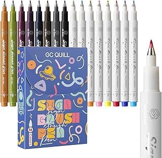 Fudenosuke Brush Pen - 16 Colors Calligraphy Brush Pens for Hand Lettering, Calligraphy, Drawing, Writing, Journaling GC-SB16