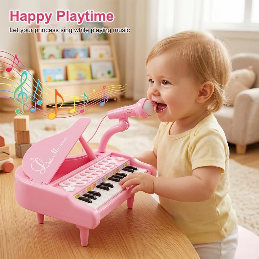 Kids Piano with 22 songs, 8 Percussion Sounds, LED lights, 4 Instrument Modes and Connect to MP3, Phone & Tablet Love&Mini Piano Toys for Girls, 24-Key with Mic, Record & Playback, Ages 3+ B08RB4H9ZN