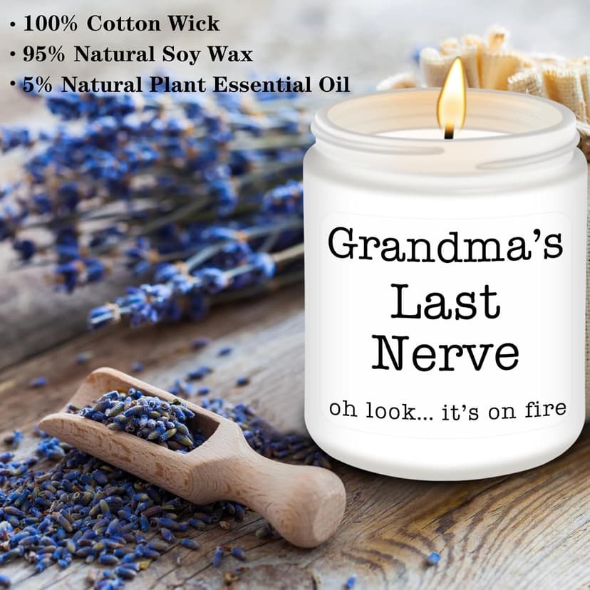 Homsolver Gifts for Grandma from Granddaughter Grandson, Christmas, Birthday, Mother and Grandparents Day, Lavender Scented Candles, Grandma’s Last Nerve