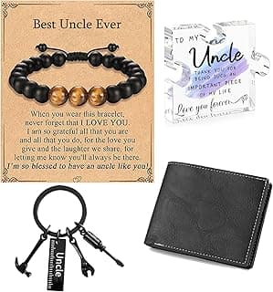 Uncle Appreciation Gifts Merch - 4Set Acrylic Plaque, Keychain, Bracelet, and Wallet - Fathers Day Birthday Gift For Uncles From Niece Nephew