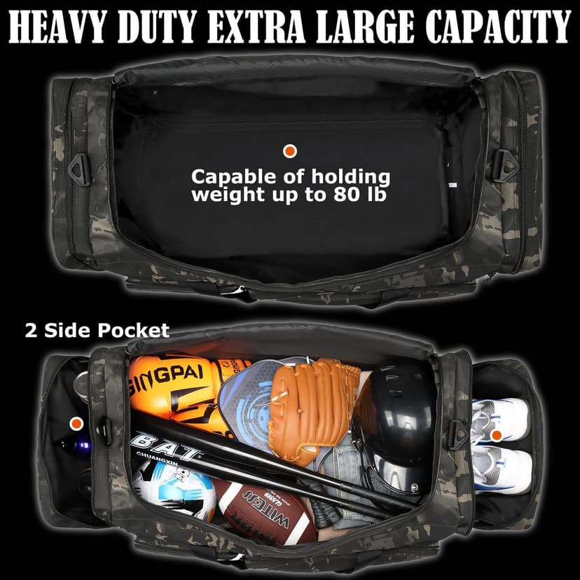 HAMBOLY 130L Extra Large Duffle Bag for Men, Heavy Duty Duffle Bag for Travel, Large Sports Gym Equipment Bag for Hockey Football Soccer Baseball Basketball & Team training, Dark CM