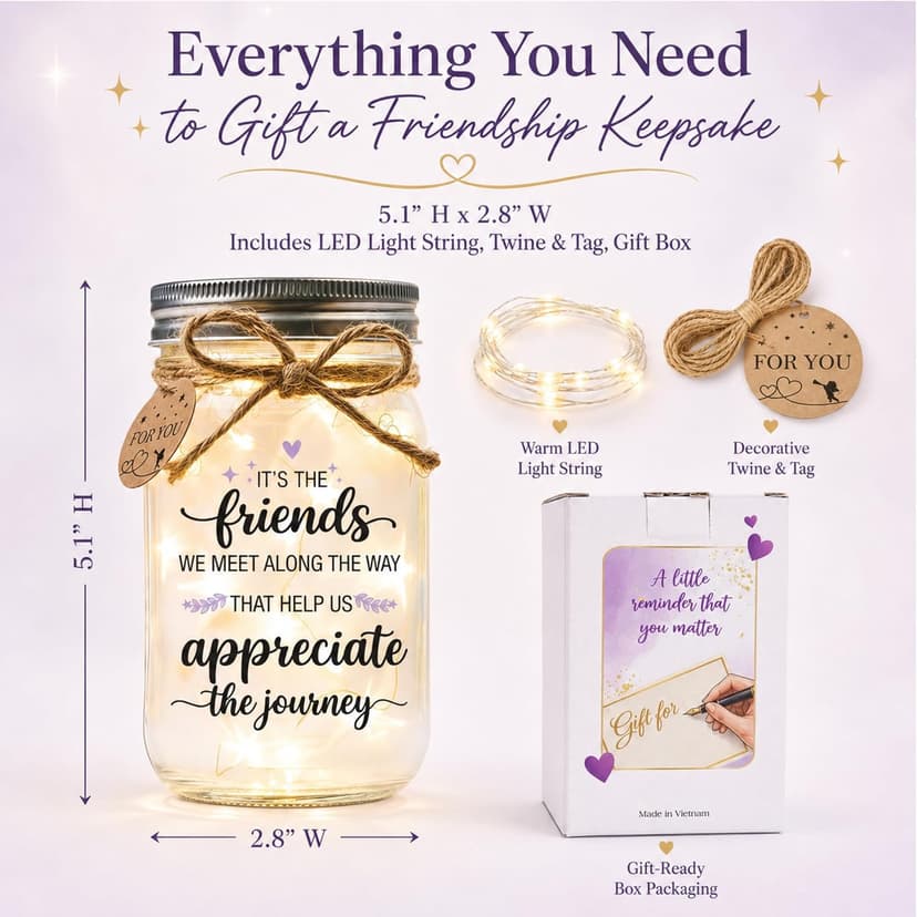 Birthday Gifts for Friend Women, Christmas Thanksgiving Gift for Her and Long Distance Friends Best Friend Gift for Women, Friendship Gifts for Women, Mason Jar Light B0H3JZHMVG