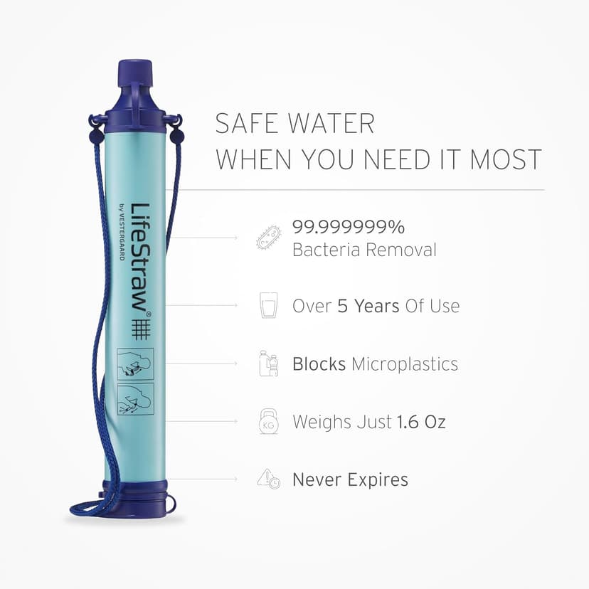 Water Filter for Hiking, Camping, Travel, and Emergency Preparedness, Removes Bacteria and Parasites LifeStraw Personal Water Filter for Hiking, Travel and Emergency, Blue, 1PK B006QF3TW4