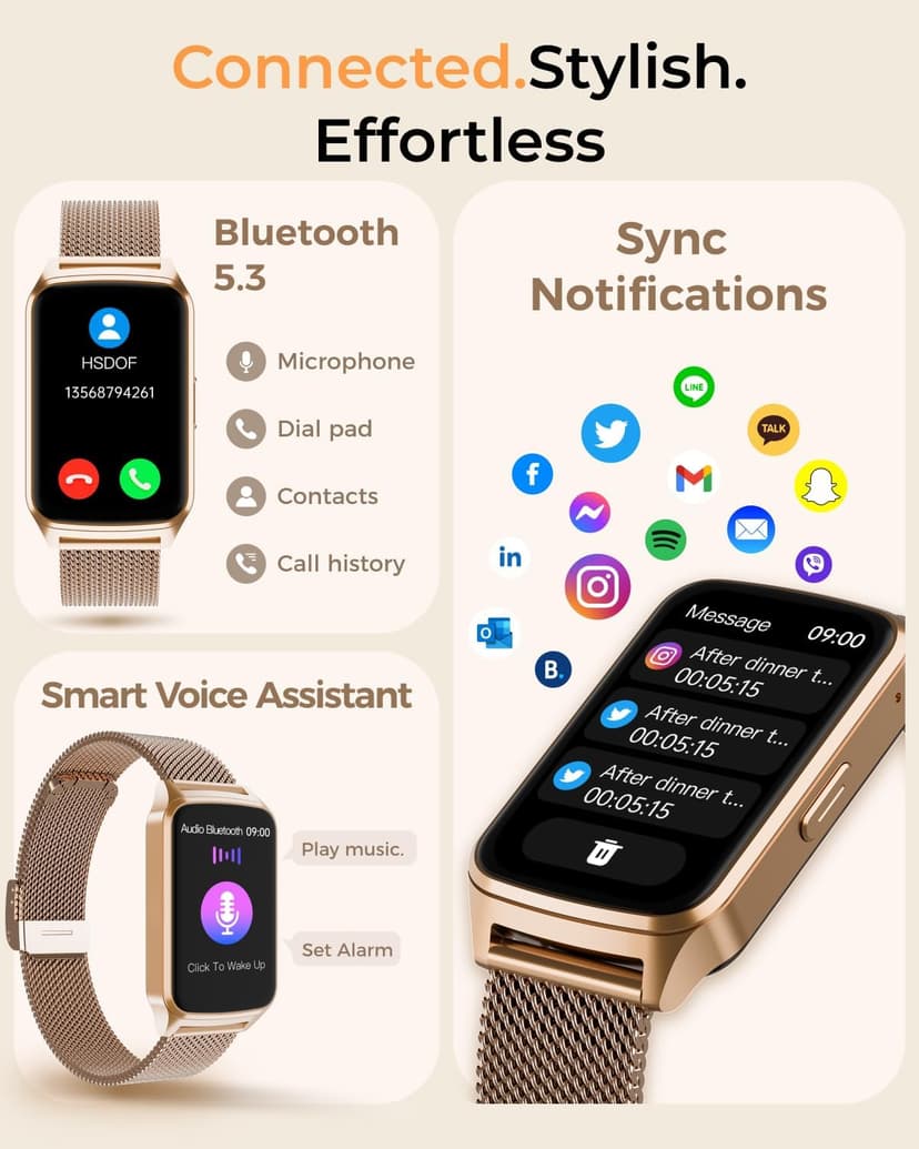 paybay Fitness Tracker Watch for Men Women, Activity Tracker for iPhone and Android with Step Counter, Calorie, Sleep Monitor, 110+ Sports Modes, IP68 Waterproof Smartwatch (Minimalist, Gold, 1.57)
