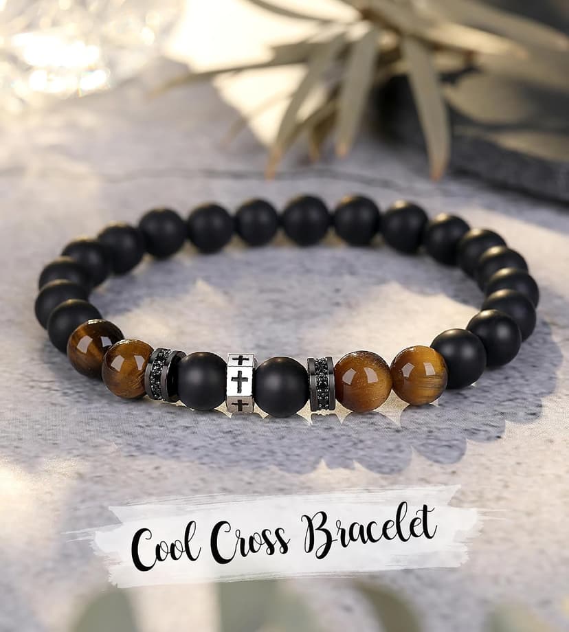TONY & SANDY Christian Gift for Him Christmas Teens Adults Men Cross Bracelet Son Grandson Birthday Graduation Easter Religious Gifts for Men B0CSD447WM