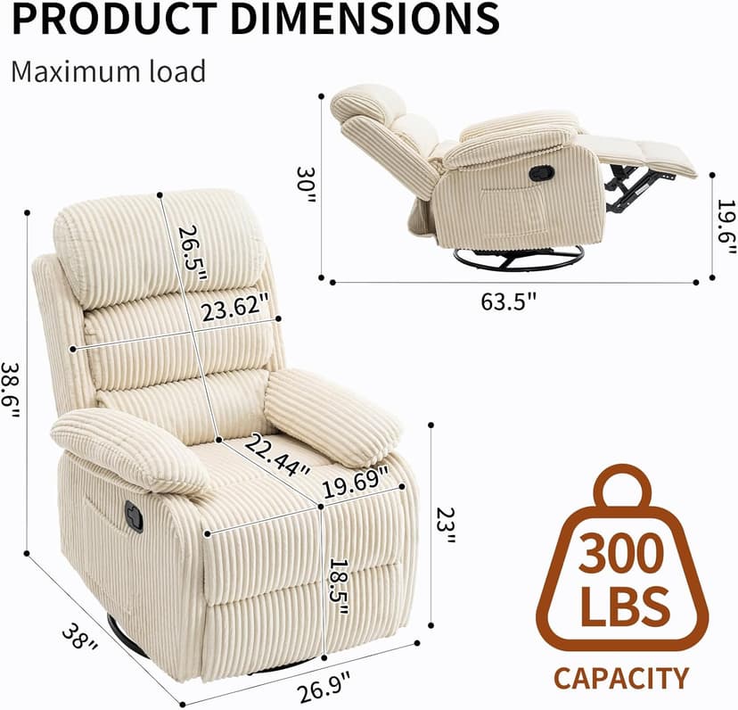 Adult 360° Rocking Recliner Chair，Nursery Rocker Reclining Chair with Side Pocket, a Comfy upholstered Single Sofa Armchair. Suitable for Living Room, Bedroom Nursing use, Velvet Fabric in Beige