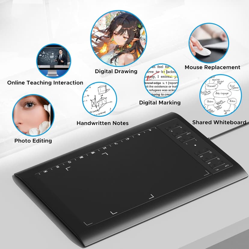Graphic Drawing Tablet, Digital Sketch,Design for PC and Computer/Pad-12 Hot Keys, Compatible Windows/MAC/Android,The Adjustable Ergonomic Stand,16384 Upgrade Levels Battery-Free Pen,ienRon 10x6.25