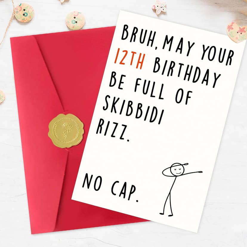 12 Year Old Birthday Gifts & Decorations for Boys Girls Nephew Niece with Gen Z Slang Meme-Inspired Design IDU 12th Birthday Card for Boys Girls Son Daughter B0GKY1X1JJ
