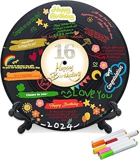 Vinyl Record Sweet 16 Birthday Decorations 11.6"X11.6", 16th birthday decorations Party Favor Sign Poster, 16th Birthday Guest Book Alternative, Great Sweet 16 Gifts for Girls or Boys (16 Years Old)