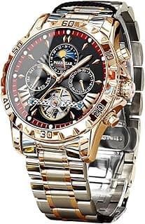 FORSINING Mechanical Men's Watch, Moon Phase Tourbillon Automatic Self-Wind Wristwatch, Luxury Stainless Steel Band 43mm Big Dial Mens Wrist Watch with 3 Sub Dial