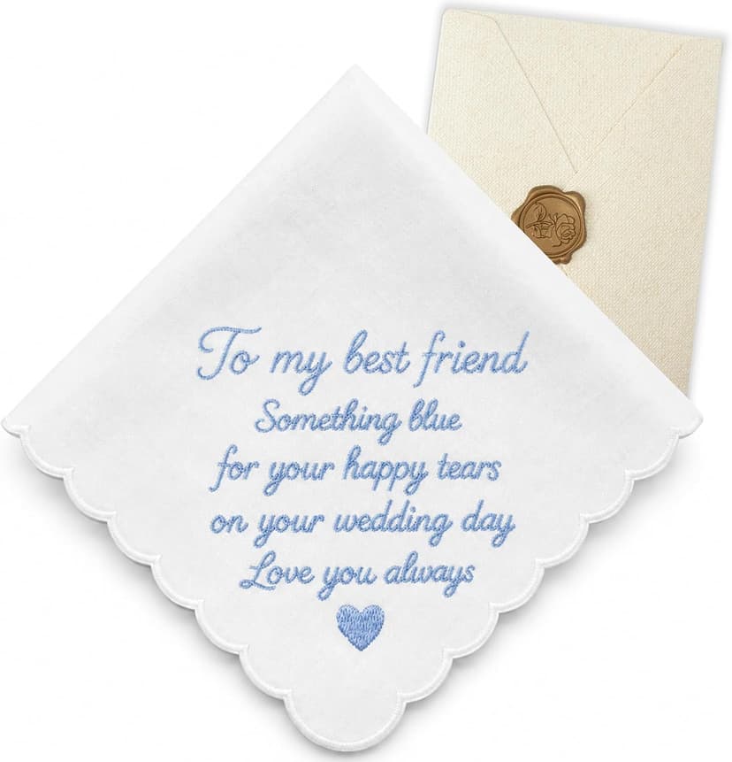 Lamyba Bride Gifts – Something Blue Gift for Bride Groom Mother/Father of the Bride, Mother in Law Handkerchief, (Blue/White) B0H2641W6W