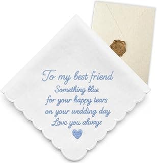 Lamyba Bride Gifts – Something Blue Gift for Bride Groom Mother/Father of the Bride, Mother in Law Handkerchief, (Blue/White) B0H2641W6W