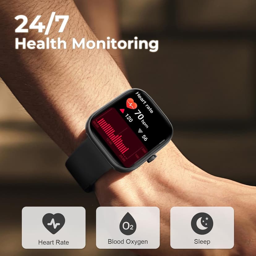 Smart Watch for Men Women, 1.83" HD Touchscreen Fitness Watch with Bluetooth Call&Message Notifications, 110+Sport Modes, 24/7 Heart Rate/Sleep Monitor, IP68 Waterproof Fitness Tracker for Android iOS