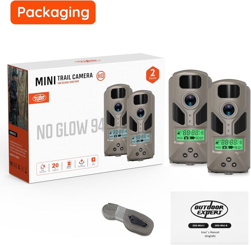 20MP Mini Trail Camera 1080P Hunting Trail Camera with No Glow 940nm Night Vision Motion Activated IP66 Waterproof,80ft Illumination Range Hunting Game Cam for Wildlife Monitoring- Grey-(2 Packs)