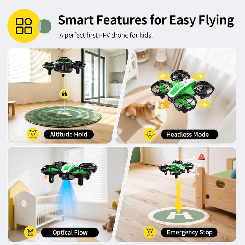 Holy Stone Mini FPV Drone with 1080P HD Camera for Kids & Beginners, RC Nano Quadcopter with Optical Flow Hover, Gesture Control, 3D Flips, 3 Batteries, Great Gift Toy for Boys and Girls, HS210P Green