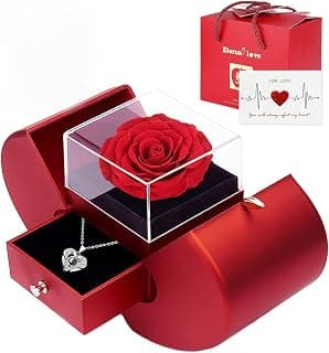 Preserved Real Rose with I love you Necklace 100 Languages, Gifts for Girlfriend, Women, Mom, Wife, Gifts Idea on Christmas, Valentine's Day, Mother's Day, Birthday, Anniversary, Thanksgiving