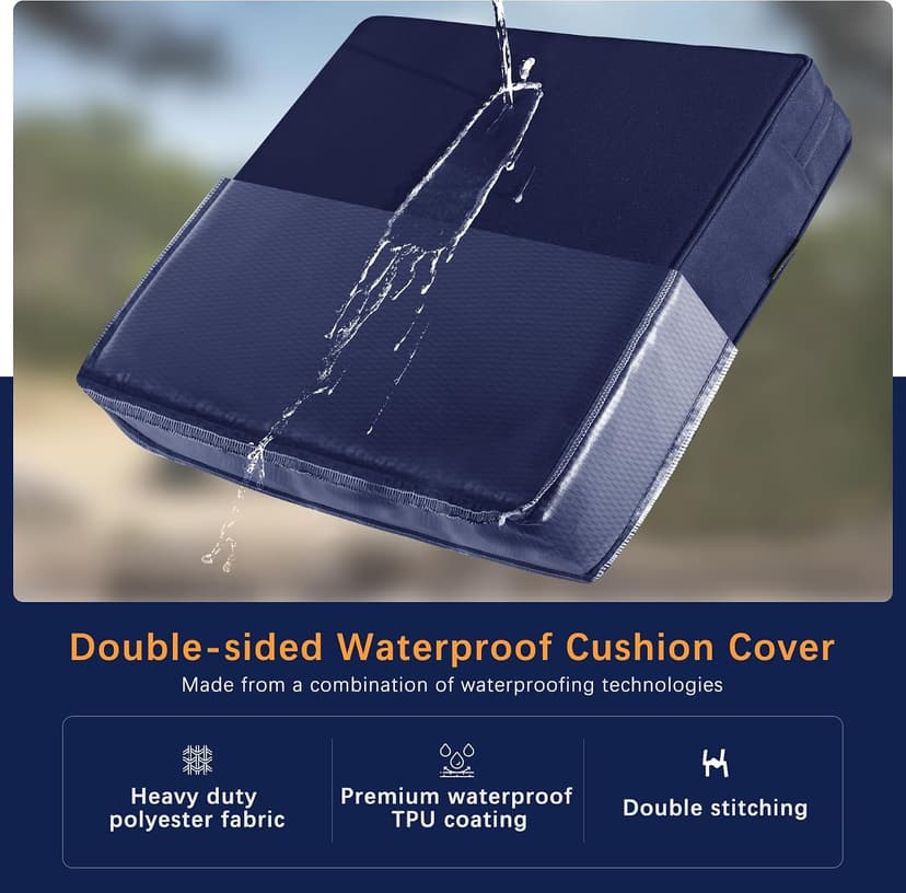 Favoyard Outdoor Seat Cushion Set 24 x 24 Inch Waterproof & Fade Resistant Patio Furniture Cushions with Removable Cover Deep Seat & Back Cushion with Tie Straps for Chair Sofa Couch