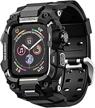 ULTIMAL Rugged Case with Band for Apple Watch 44mm,Compatible with Apple Watch Series SE 3/SE 2/SE Generation/6/5/4, Military Grade Shockproof Bumper Cover for iWatch Tactical Band Men (Black, 44mm)