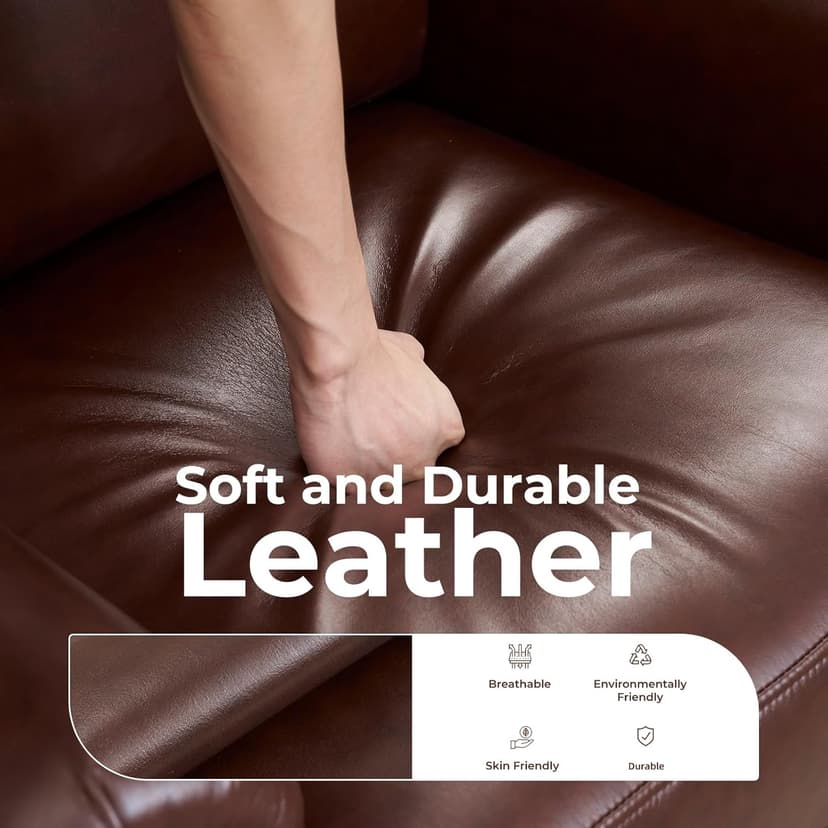 Pushback Recliner Chair with Massage and Heat, Breathable Leather Recliner Chair with Overstuffed Backrest, Recliner with Rivet Decoration, Single Sofa Accent Chair for Living Room, Brown