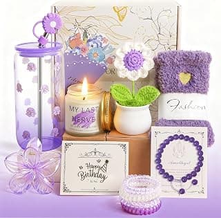 Birthday Gifts for Women Teen Girls, Unique Happy Birthday Gift Baskets for Her Mom, Thank You Self Care Get Well Box Set, Cute Teenage Cup Present for Mother Friend Sister Teacher Coworker (Purple) B0FRSG6VRQ
