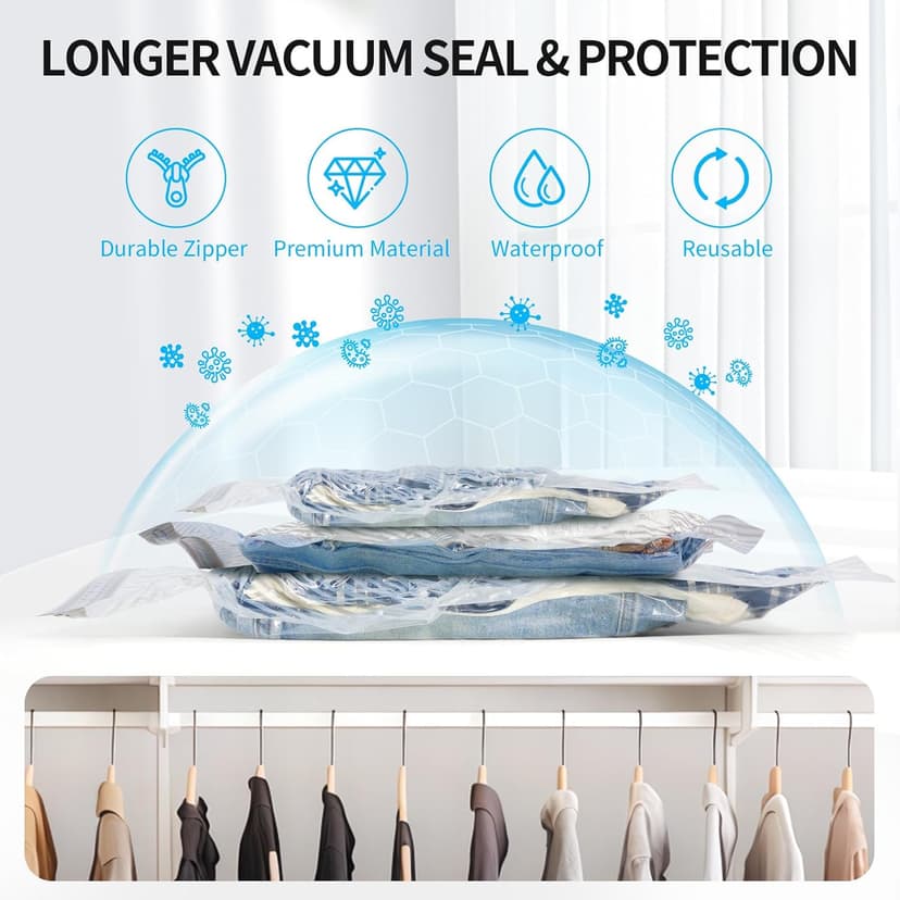 16 PCS Vacuum Seal Bags for Clothing with Electric Air Pump, Compression Space Saver, Vacuum Storage Bags for Luggage, Travel, Blankets, Pillows, Bedding and Moving, Hand Pump Included