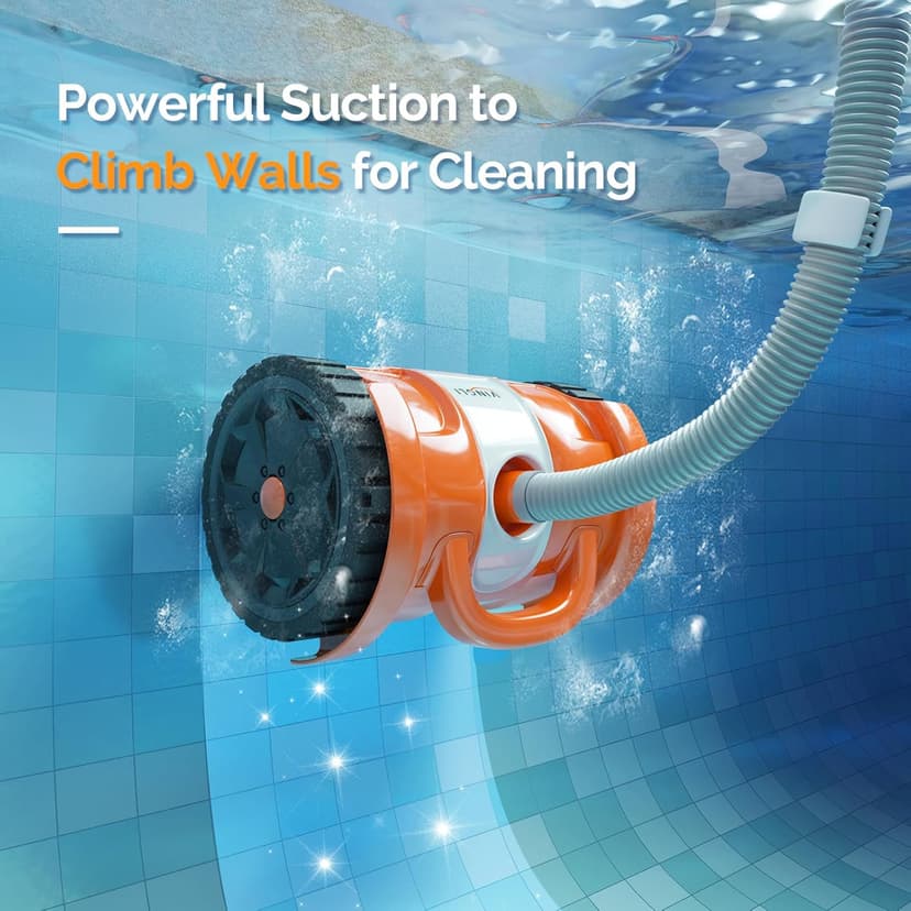 (2025 Upgrade) VINGLI Pool Vacuum Cleaner, Suction Side Wall-Climbing Sweeper for Ground&Inground Pools, Automatic Pool Vacuum with 39.6ft Tangle-Free Hose (Rich Orange&Gray)