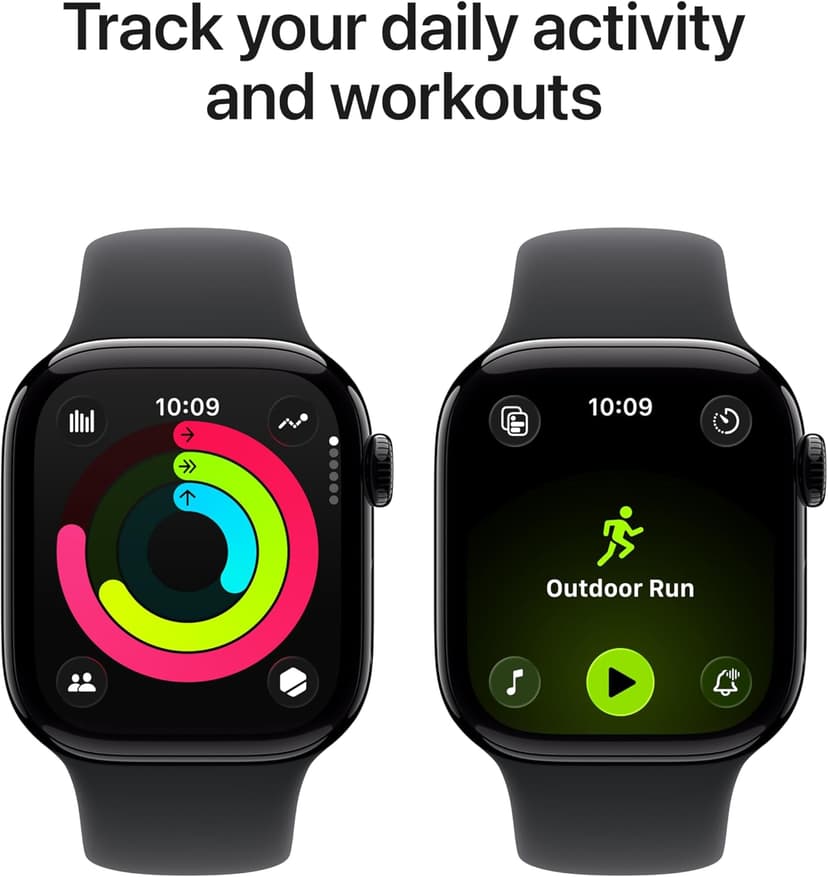 Apple Watch Series 11 [GPS 42mm] Smartwatch with Jet Black Aluminum Case with Black Sport Band - S/M. Sleep Score, Fitness Tracker, Health Monitoring, Always-On Display, Water Resistant