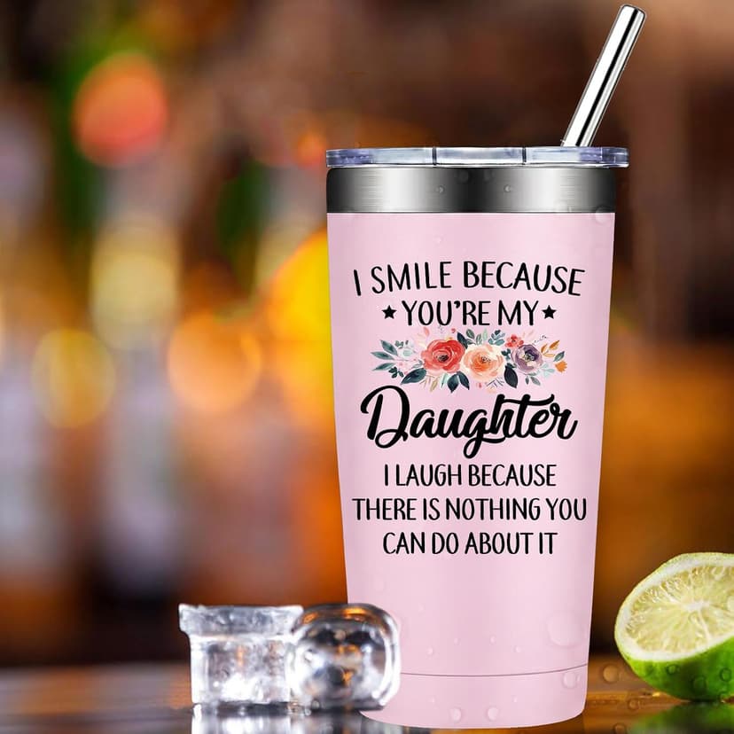 Mothers Day, Christmas, Birthday Valentine's Day Gifts for daughter Adult - I Smile Because You Are My Daughter Grifarny Daughter Gifts from Mom, Dad - to My Daughter Tumbler Cup 20oz